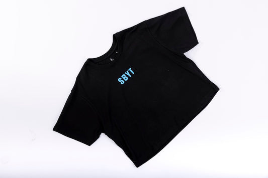 Crop Top Tee - Black - Blue Logo