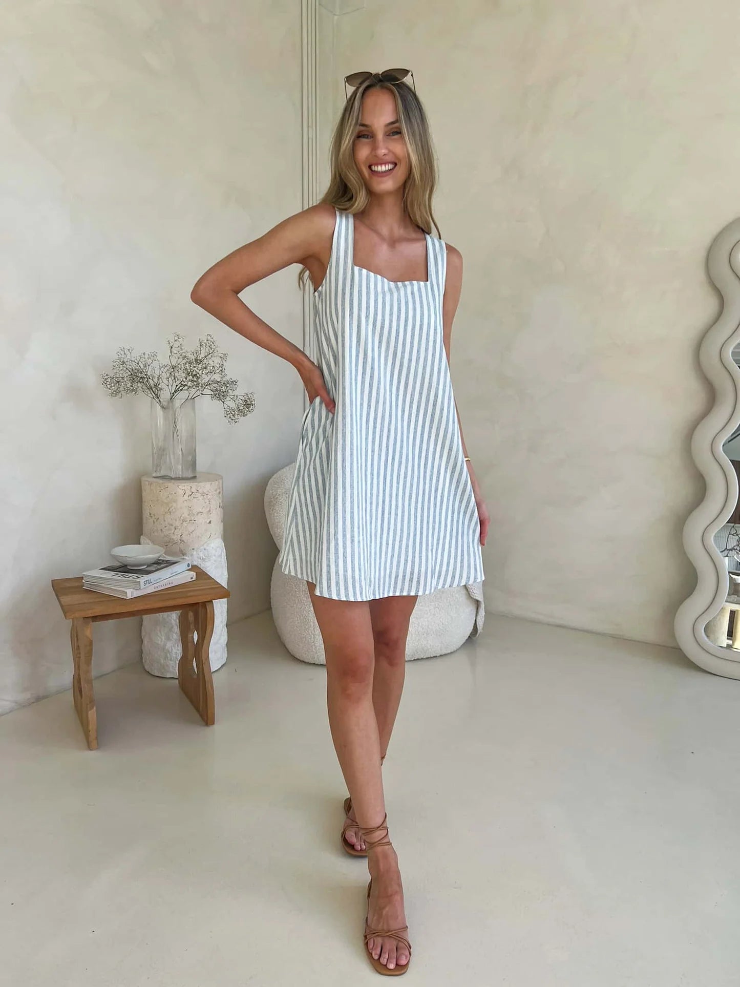 MYLK Frankie Dress - Blue White Stripe