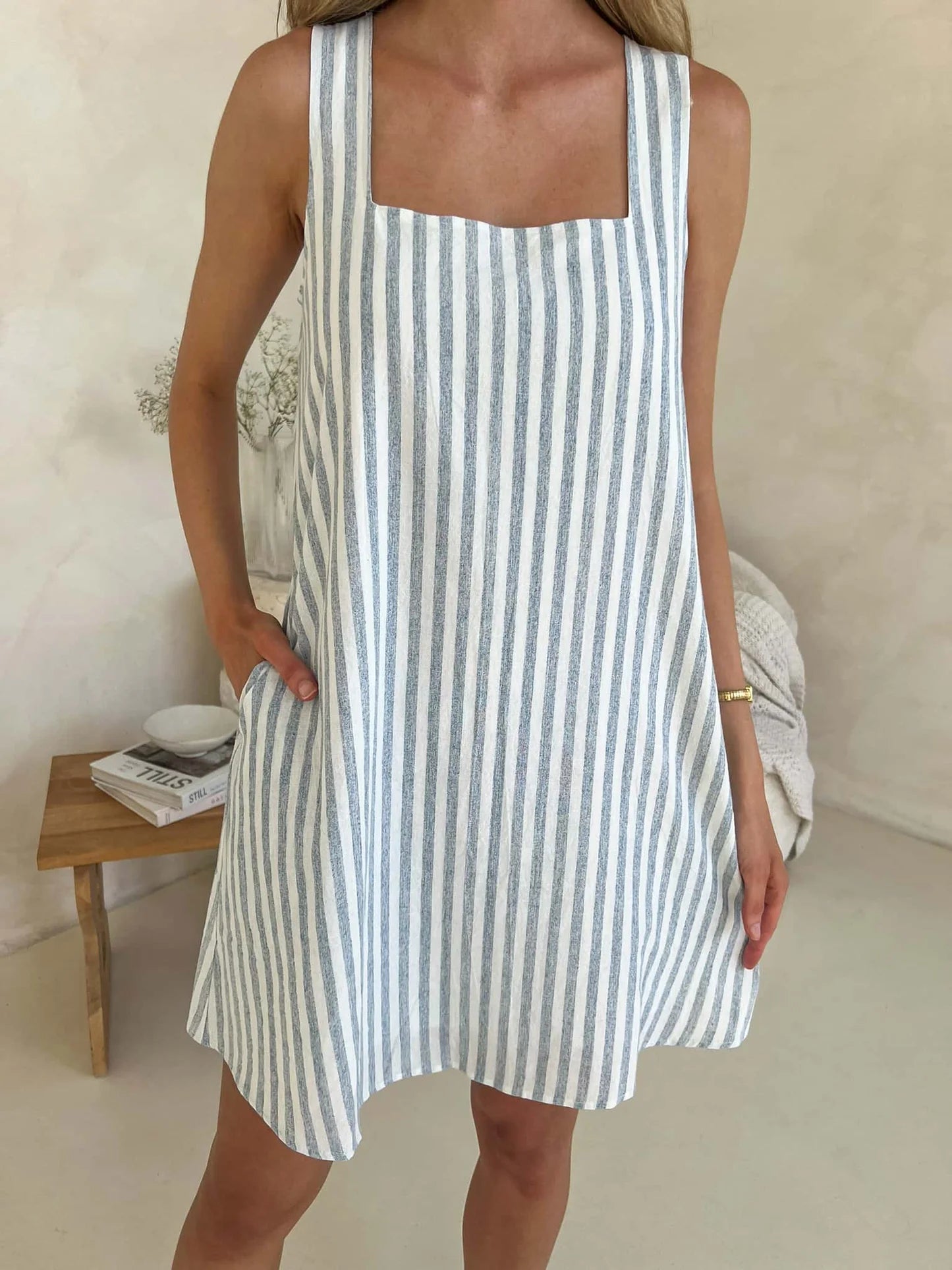 MYLK Frankie Dress - Blue White Stripe