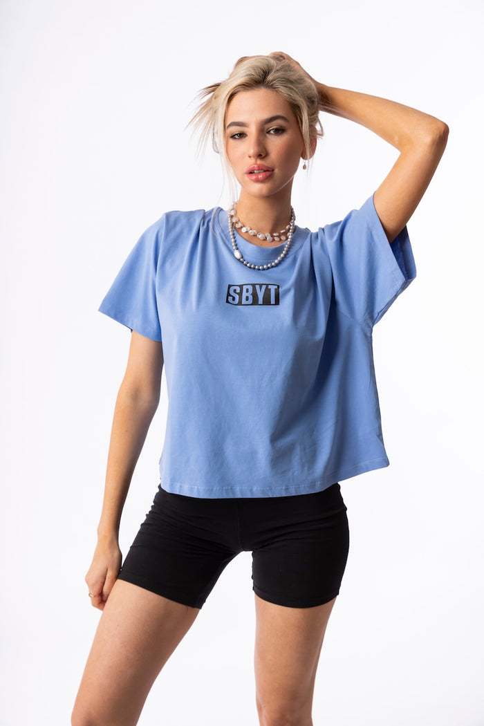 Crop Top Tee - Blue - Boxed Logo