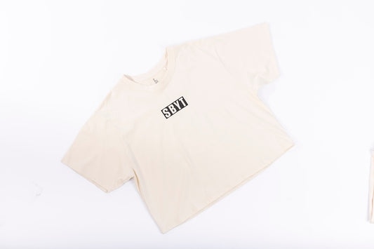 Crop Top Tee - Antique White - Boxed Logo