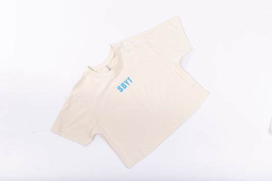 Crop Top Tee - Antique White - Blue Logo