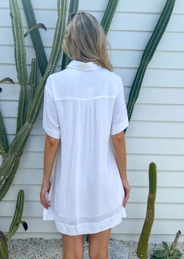 MYLK Zarah Shirt Dress - White Linen